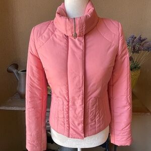 EUC! BCBGMaxazria Pink Cropped Puffer Coat, Jacket. Size XS